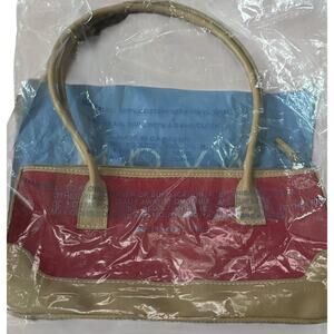 VTG Avon Denim Handbag Purse 2001 Gingham Lining Tan Burgundy Y2K NEW NOS Retro